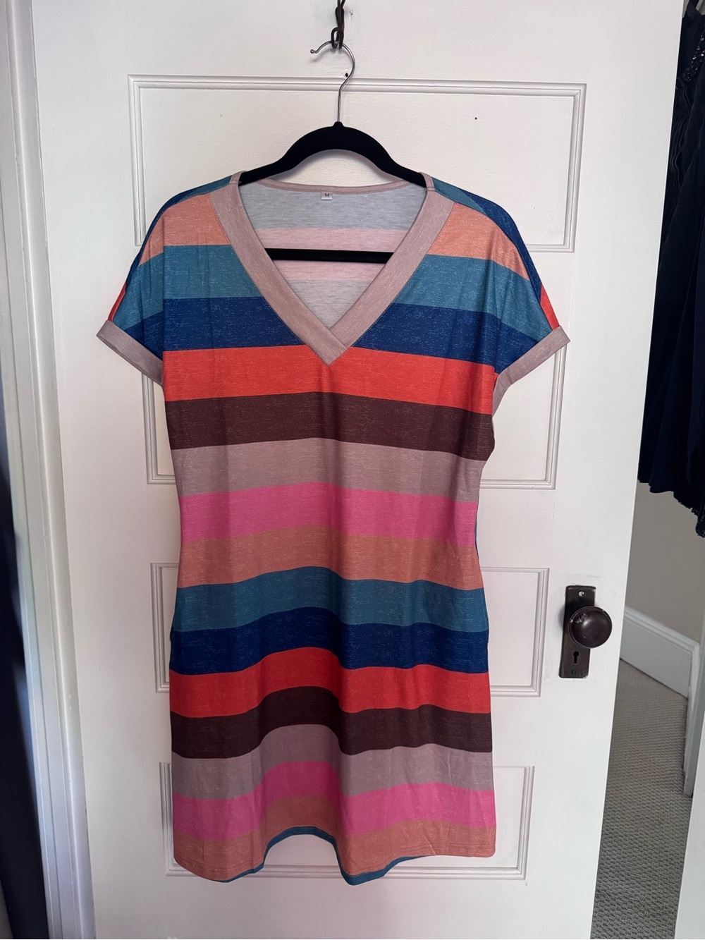 Striped V-Neck 2-Pocket Mini Dress in Multicolor